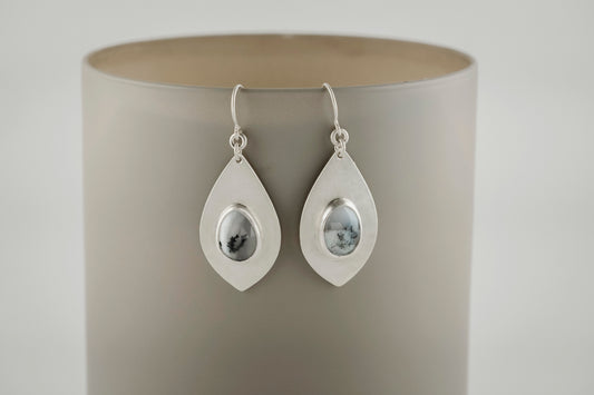 Earrings, Dendritic Opal Gemstone Dangle Earrings in Silver