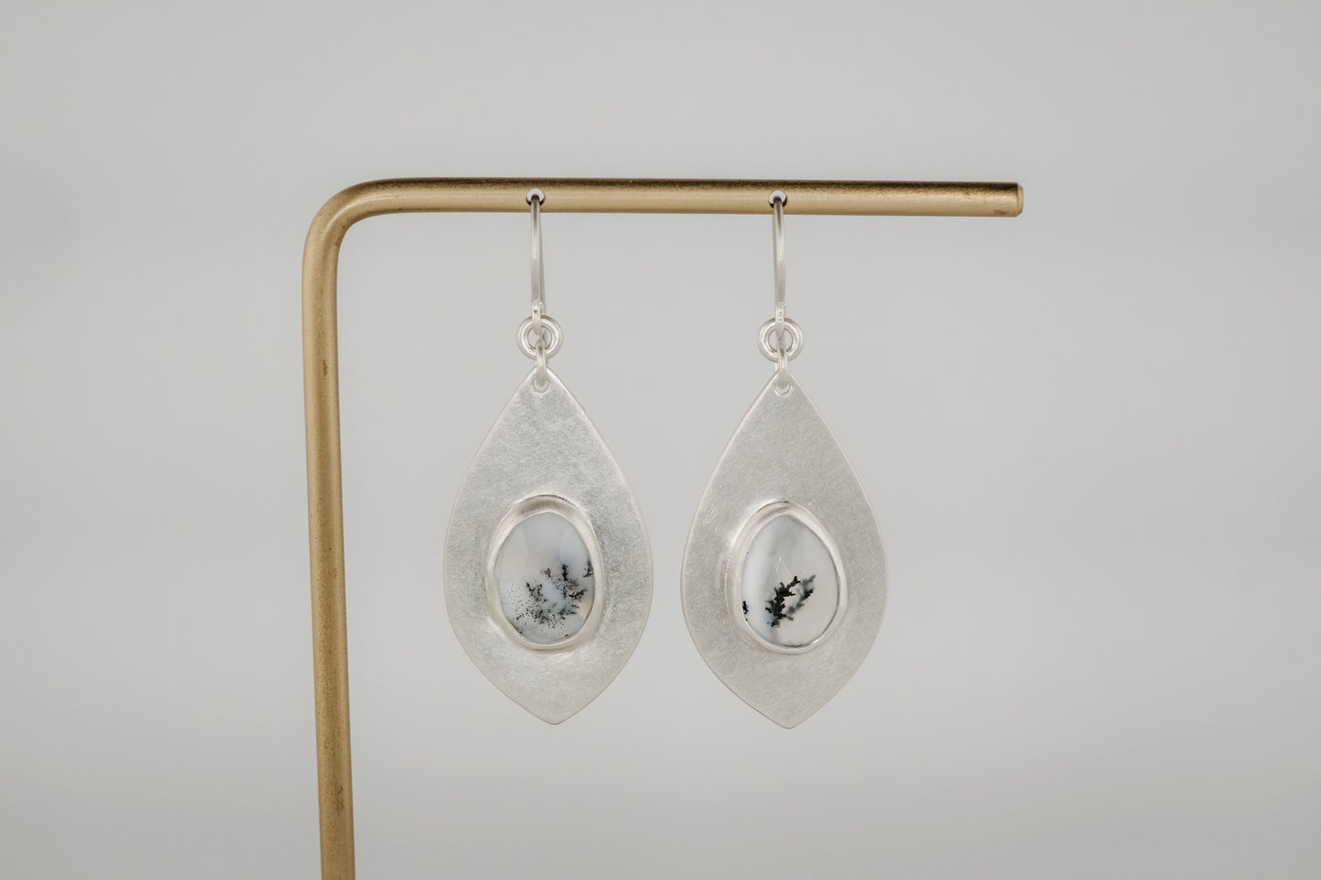 Earrings, Dendritic Opal Gemstone Dangle Earrings in Silver