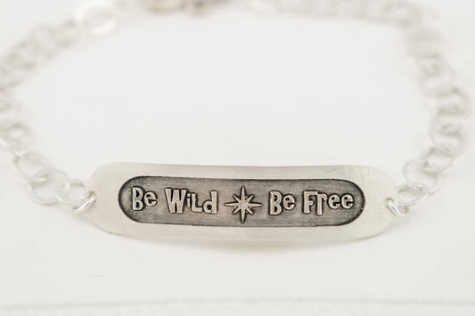 Bracelet, Embossed "Be Wild Be Free" Sterling Word Bracelet