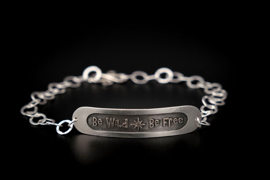 Bracelet, Embossed "Be Wild Be Free" Sterling Word Bracelet