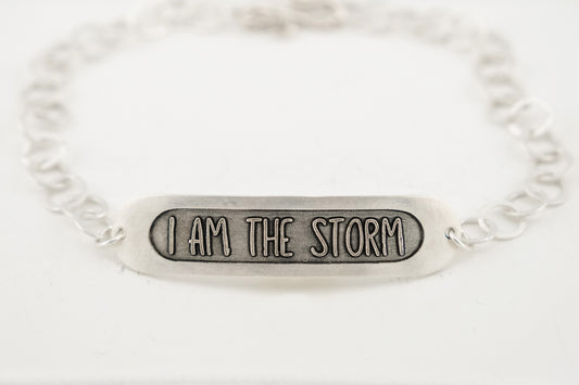 Bracelet, Embossed "I Am The Storm" Sterling Word Bracelet