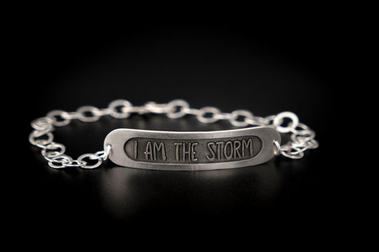 Bracelet, Embossed "I Am The Storm" Sterling Word Bracelet