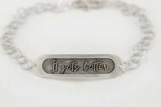 Bracelet, Embossed "It Get's Better" Sterling Word Bracelet