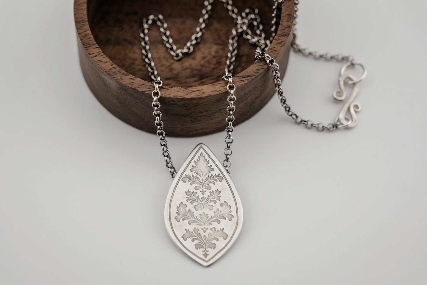 Necklace, Engraved "Baroque" Necklace with hidden bail