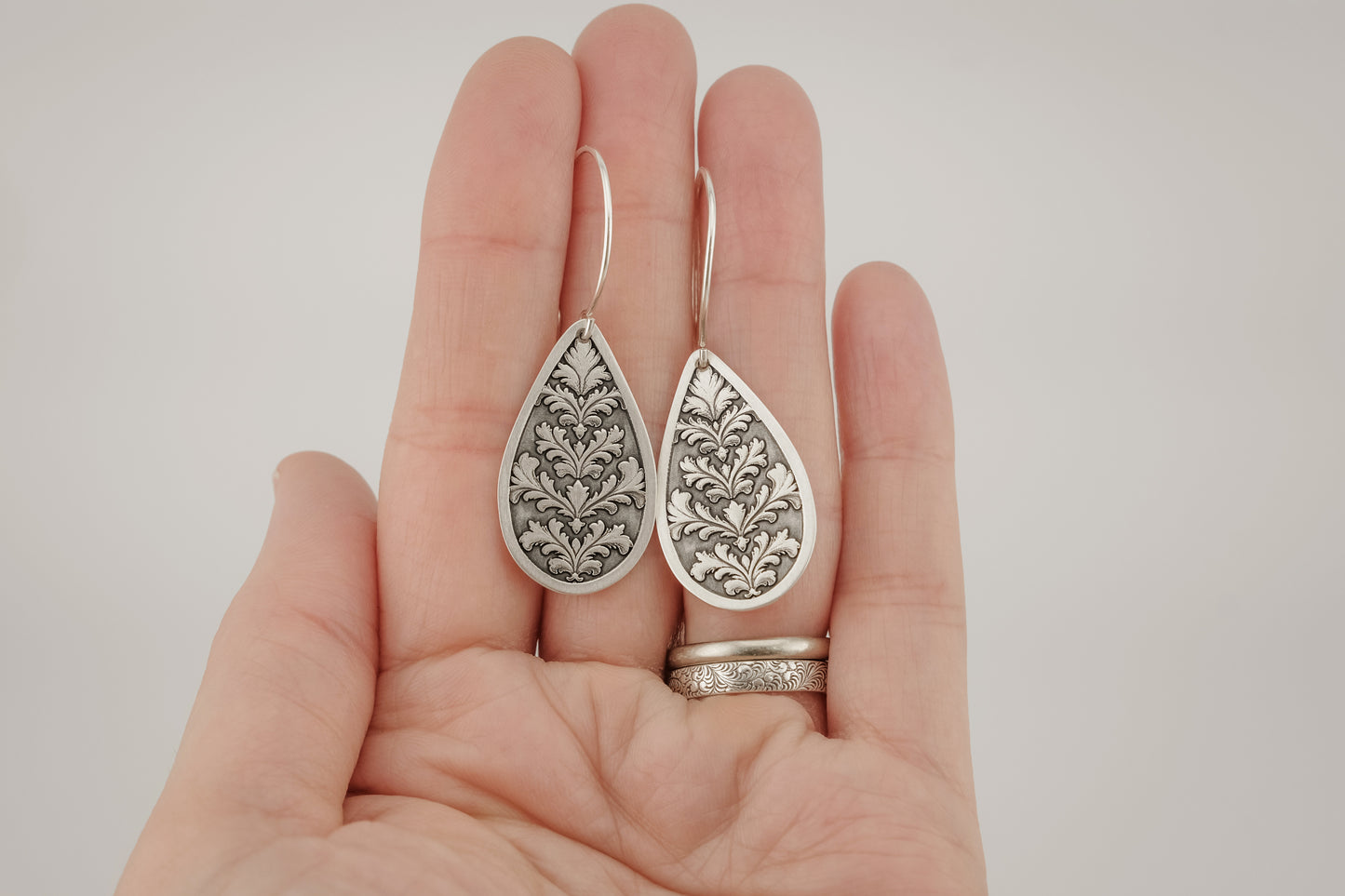 Earrings, Engraved Baroque Teardrop Earrings