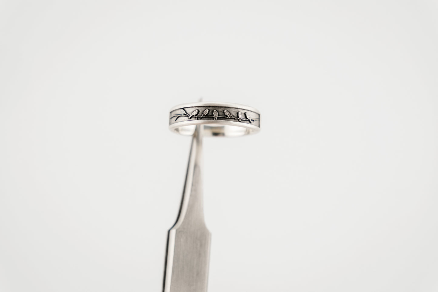 Ring, Engraved "Birds on a wire" Sterling Silver Ring