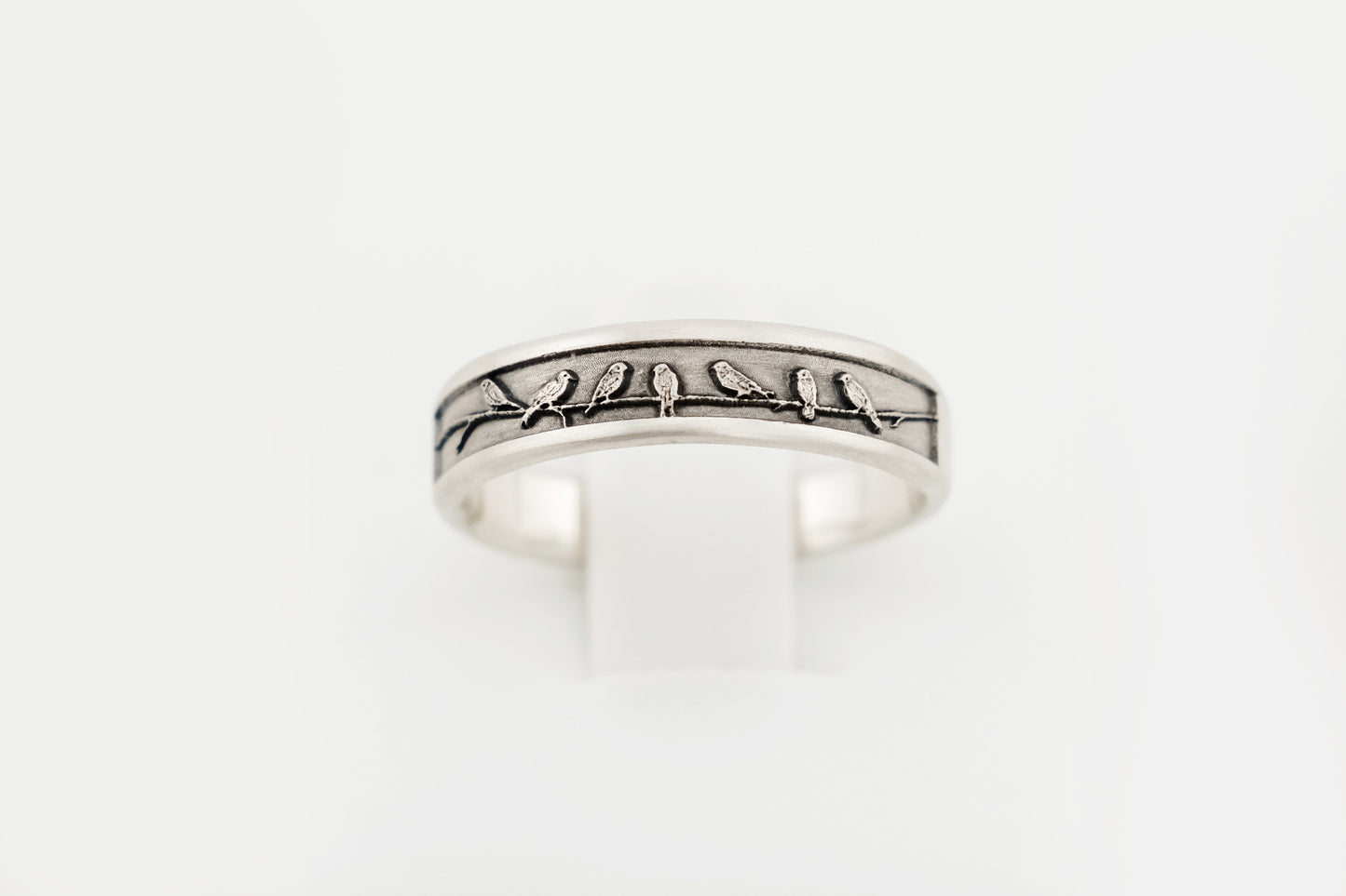 Ring, Engraved "Birds on a wire" Sterling Silver Ring