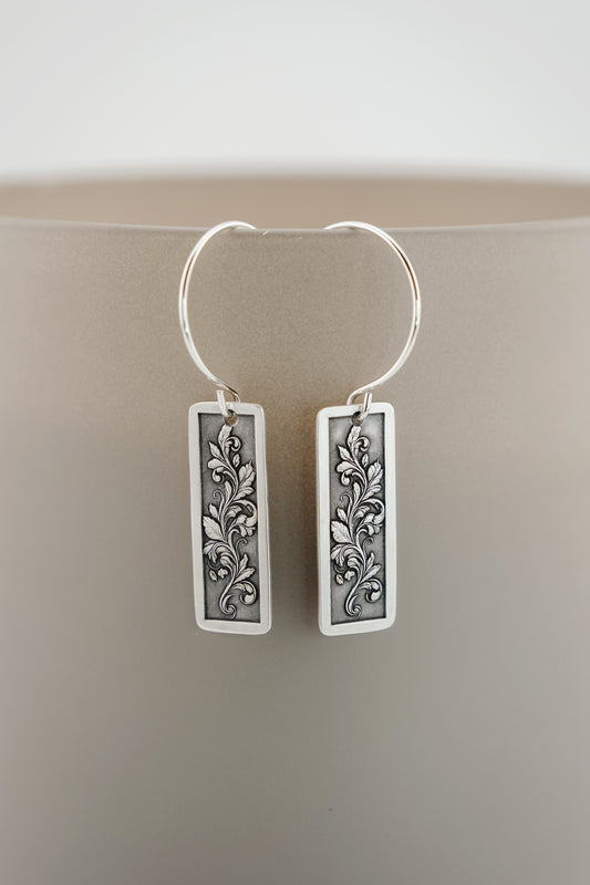 Earrings, Engraved Botanical Vine Earrings