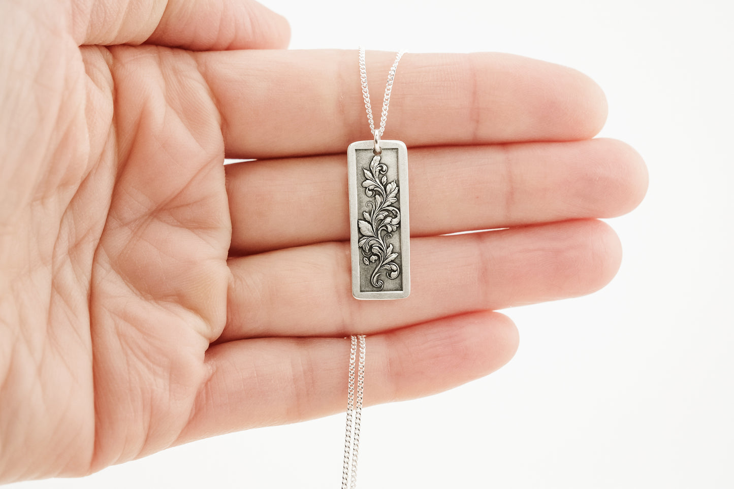 Necklace, Engraved Botanical Vine Necklace
