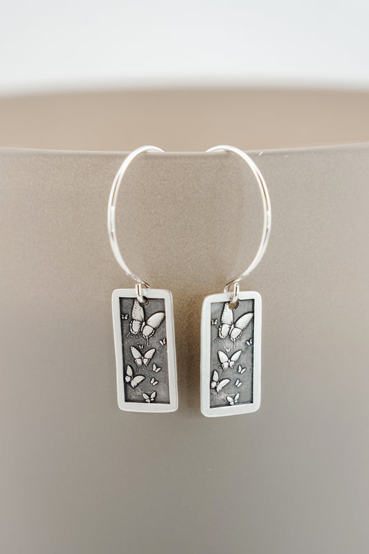 Earrings, Engraved Butterfly Flight Earrings