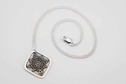 Necklace, Engraved Compass Diamond Necklace