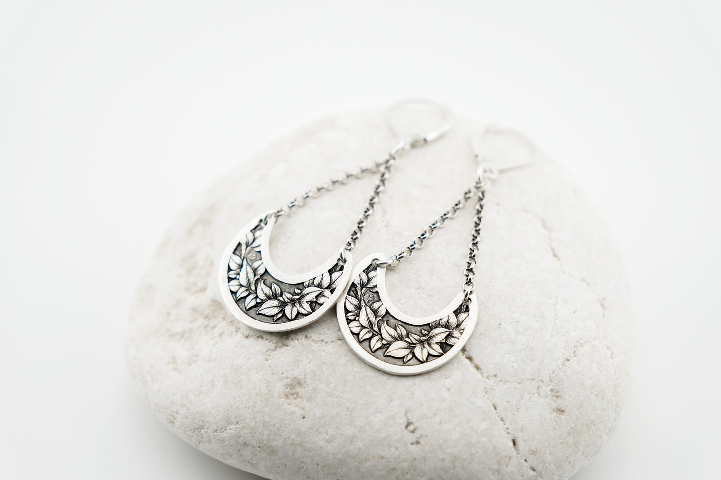 Earrings, Engraved Crescent Dangle Earrings