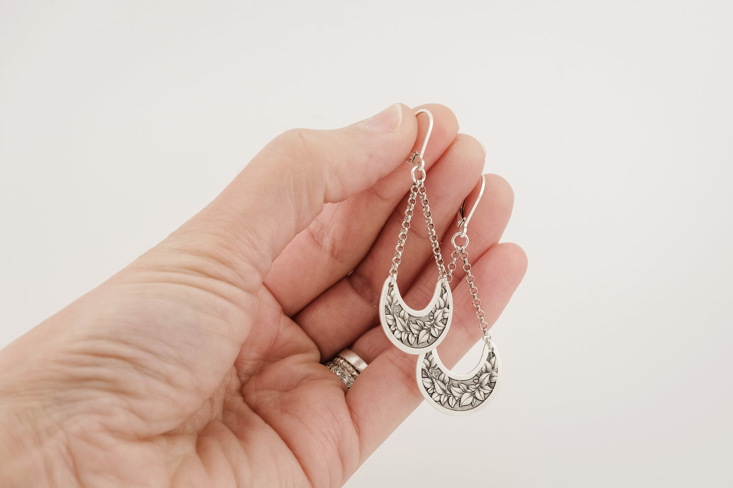 Earrings, Engraved Crescent Dangle Earrings