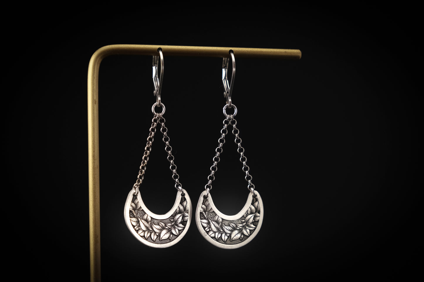 Earrings, Engraved Crescent Dangle Earrings