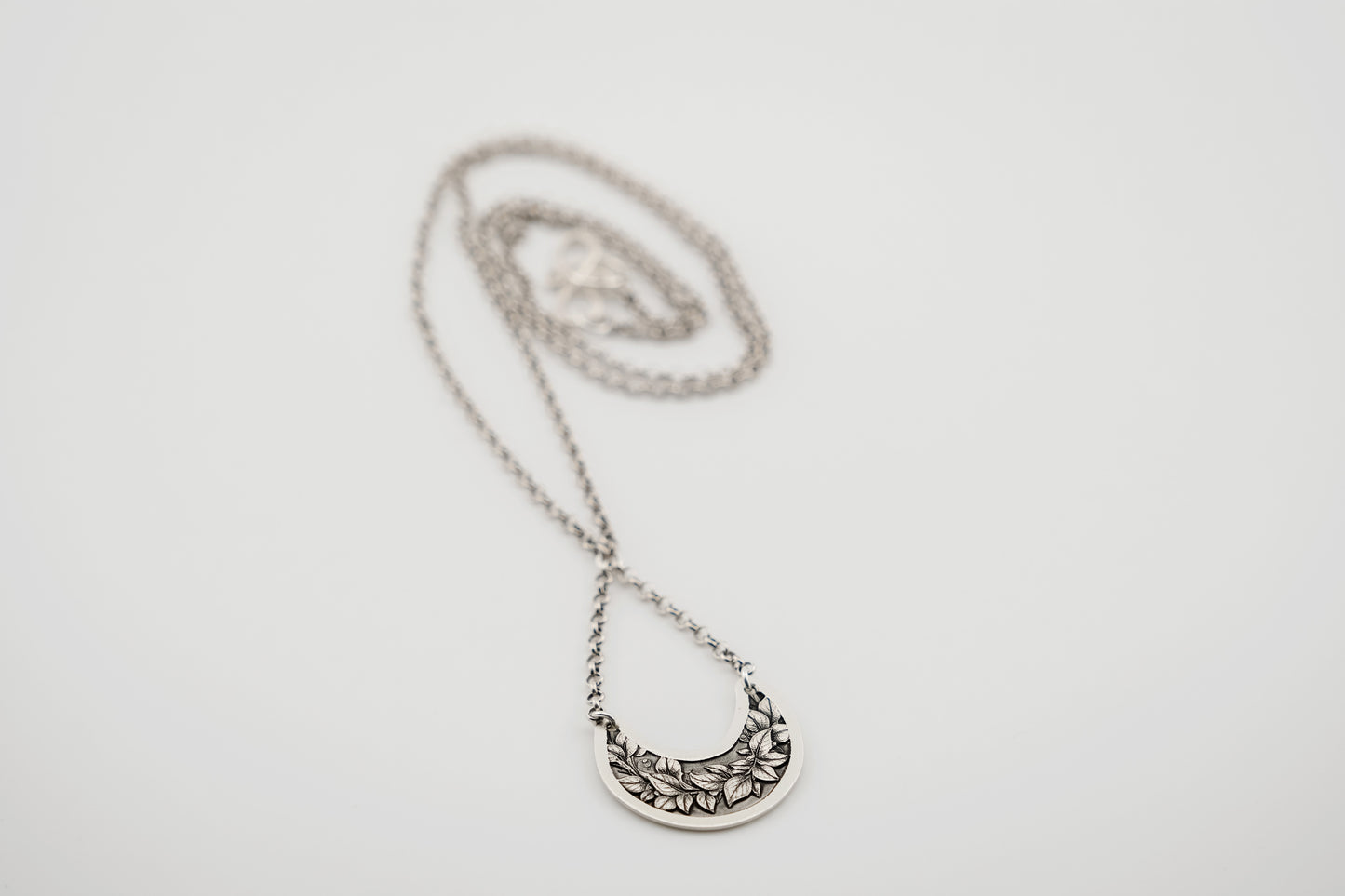 Necklace, Engraved Crescent Necklace