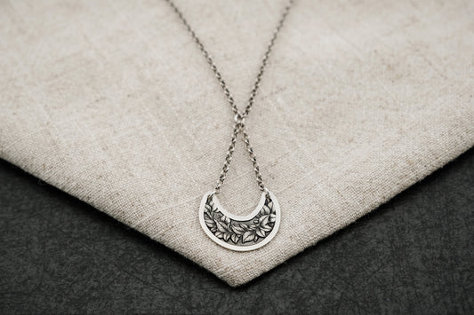 Necklace, Engraved Crescent Necklace