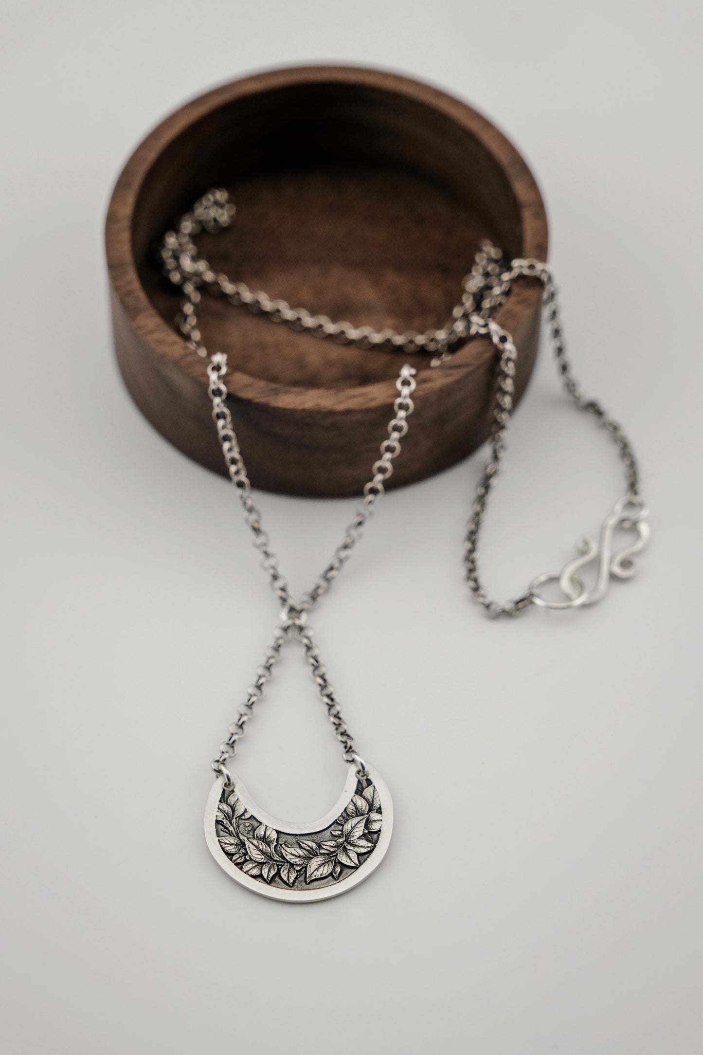 Necklace, Engraved Crescent Necklace