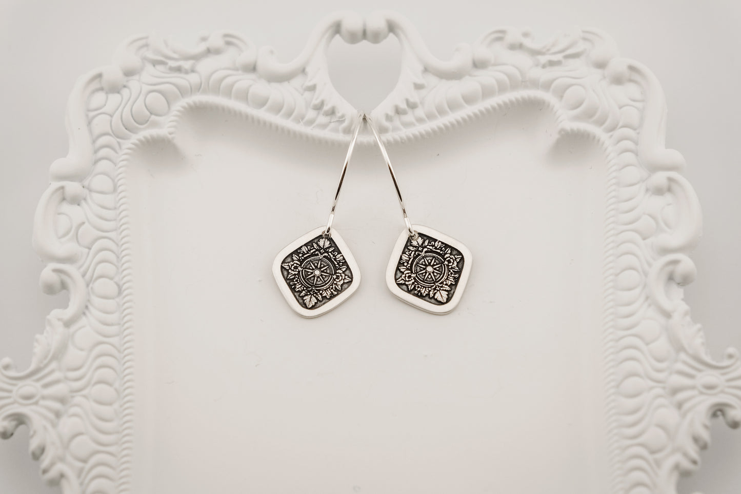 Earrings, Engraved Diamond Compass Earrings