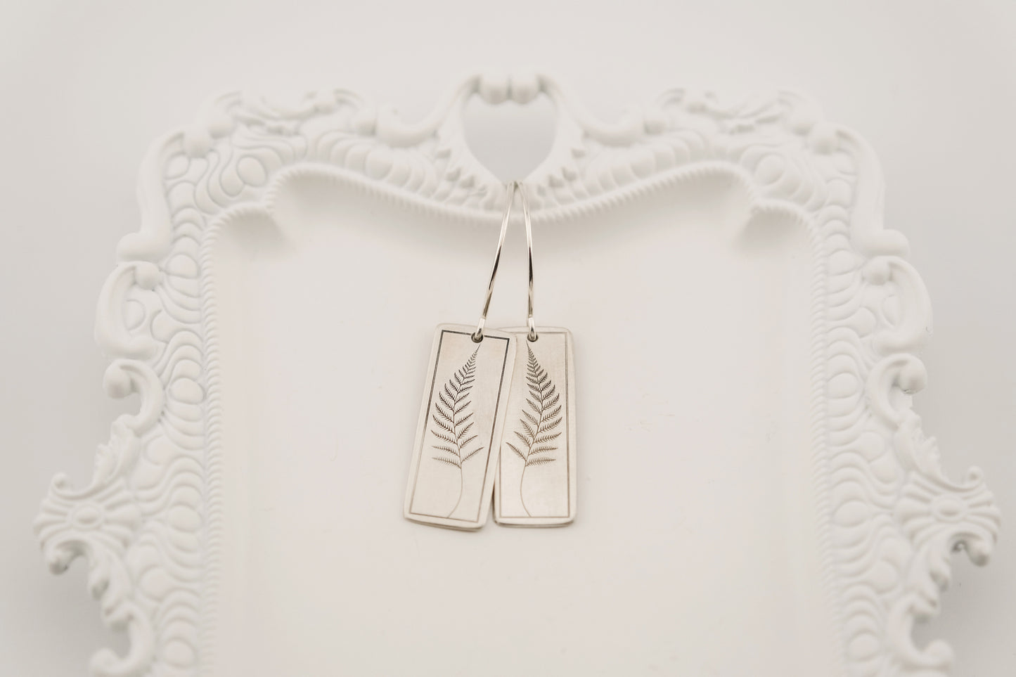 Earrings, Engraved Fern Earrings