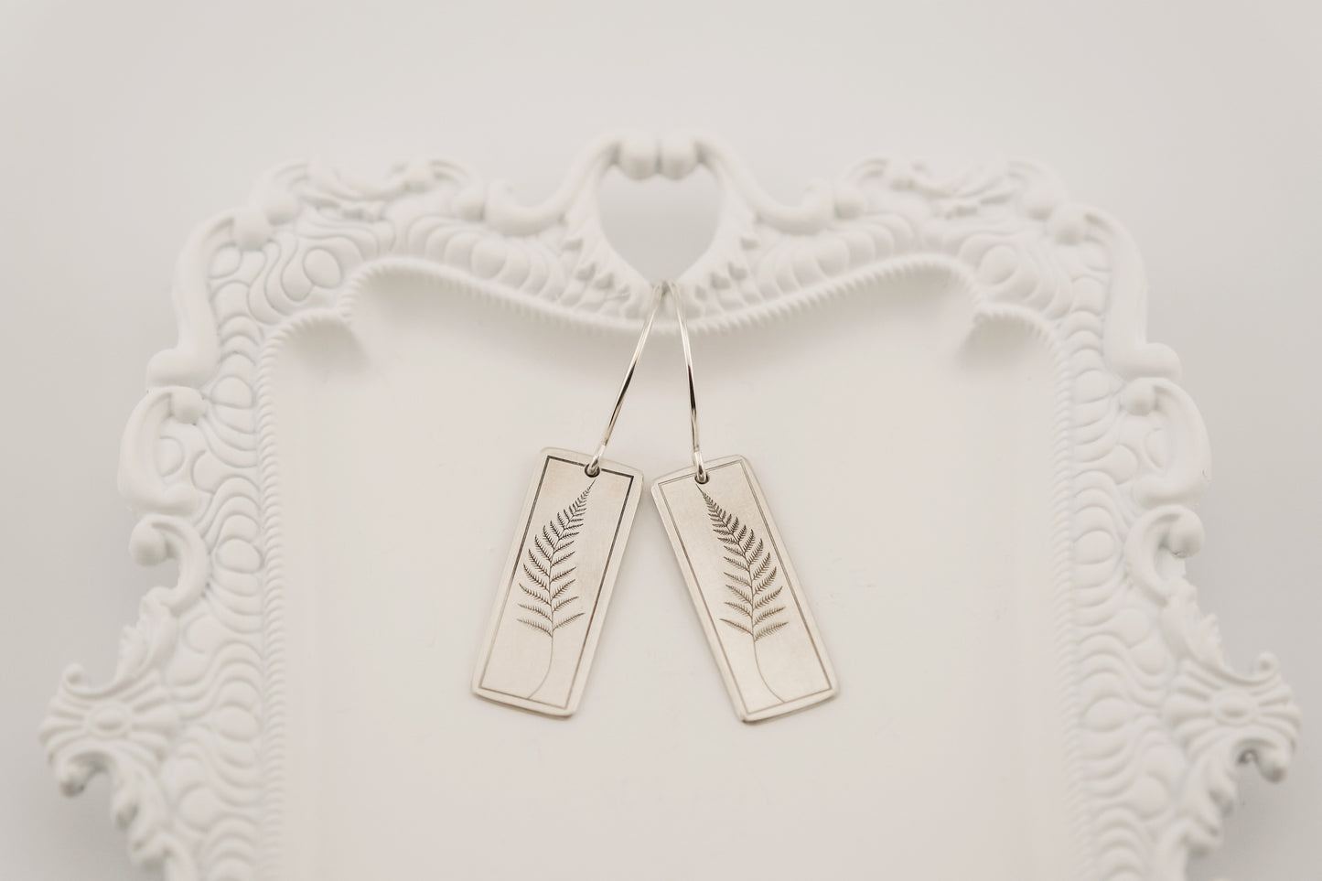 Earrings, Engraved Fern Earrings