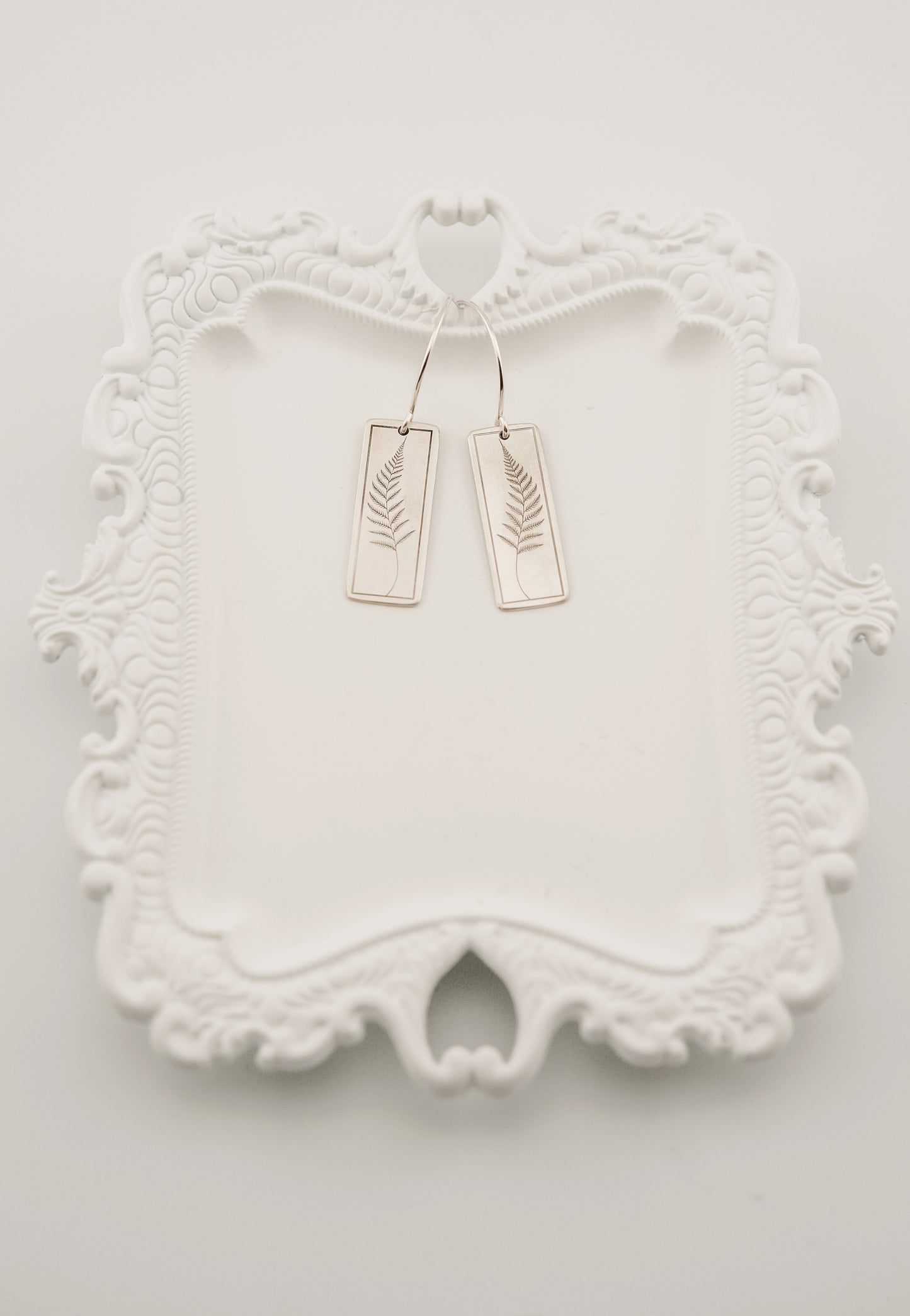 Earrings, Engraved Fern Earrings