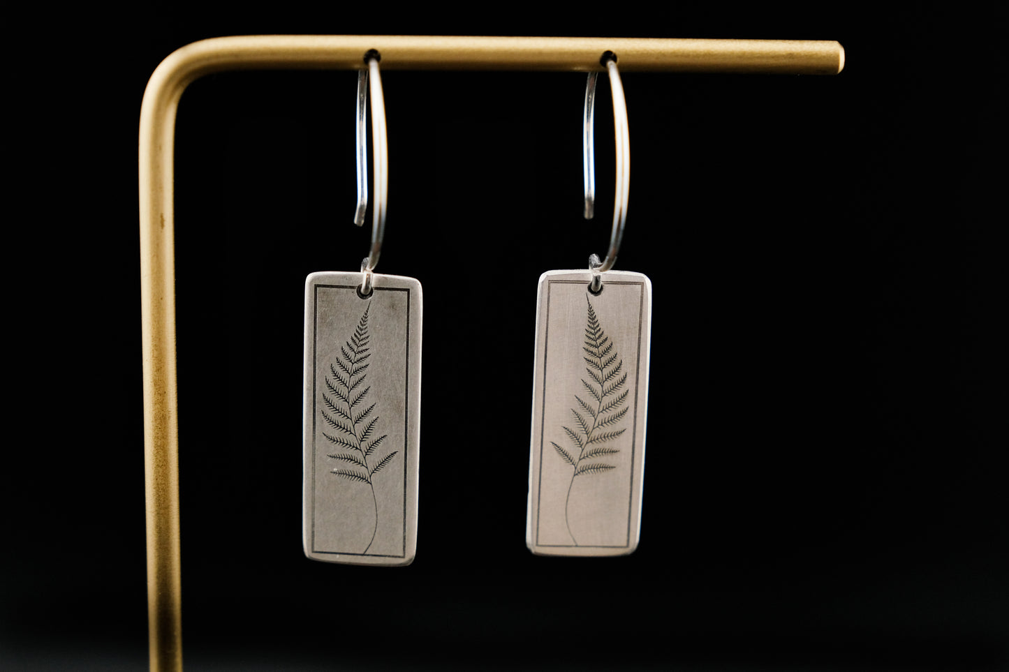 Earrings, Engraved Fern Earrings