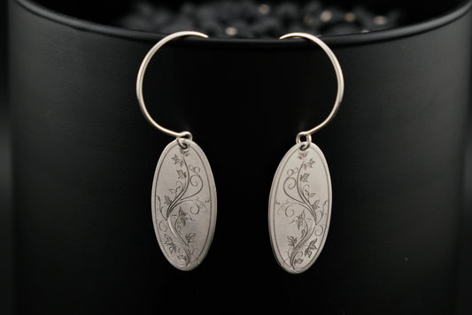 Earrings, Engraved Floral Earrings