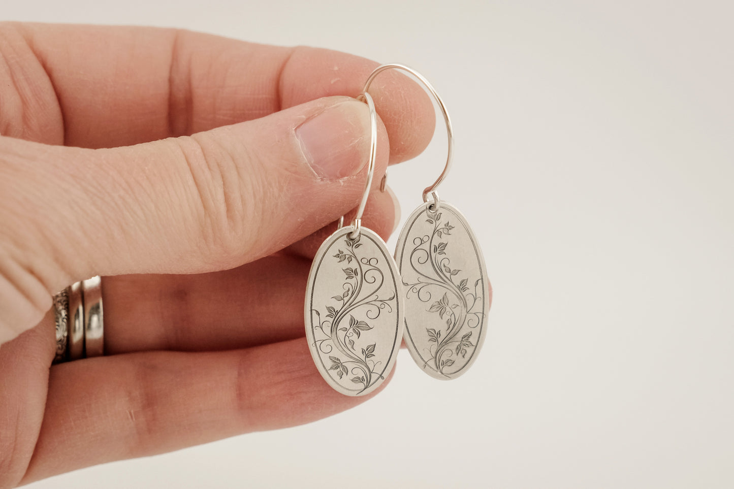 Earrings, Engraved Floral Earrings