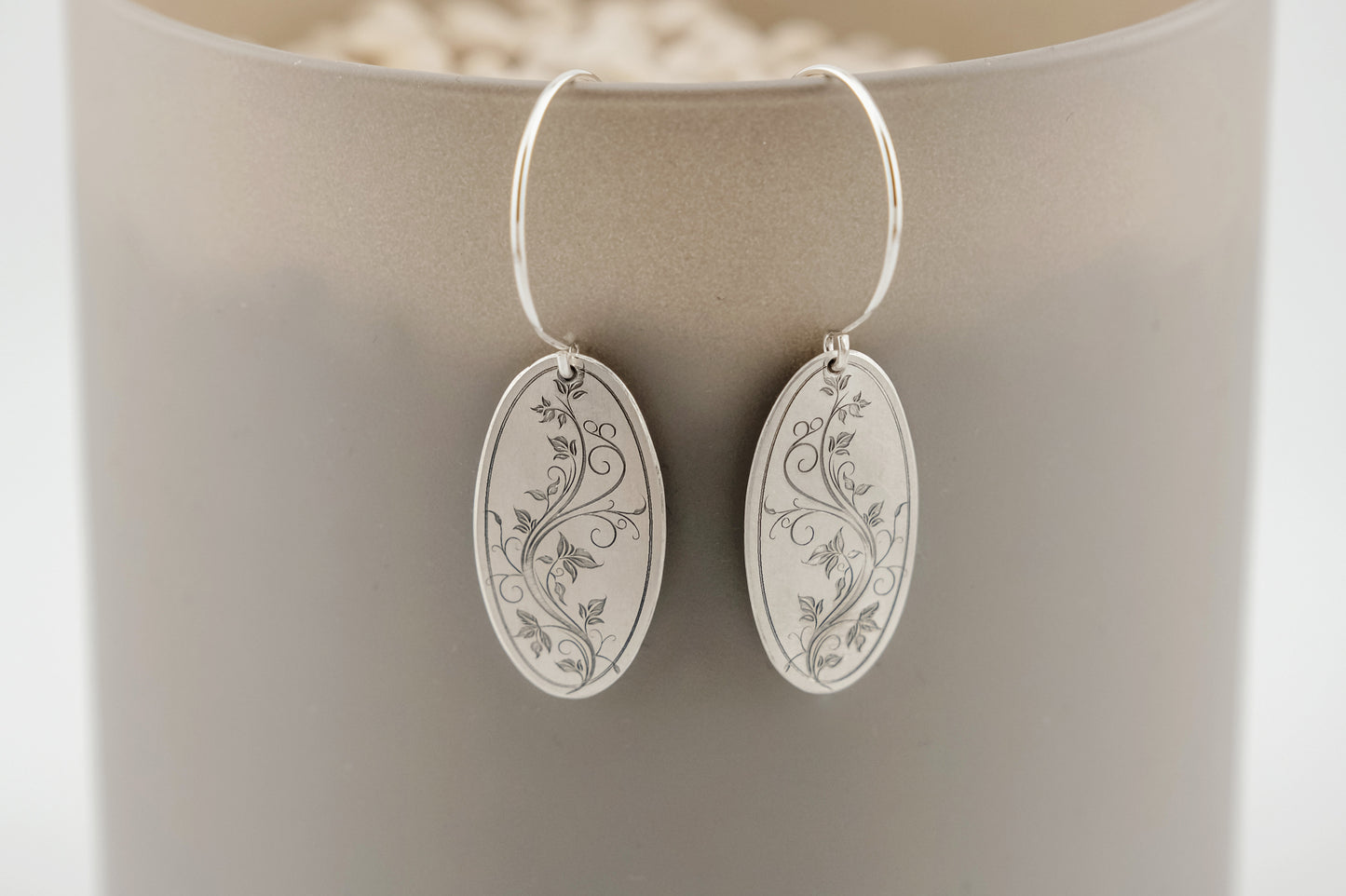 Earrings, Engraved Floral Earrings