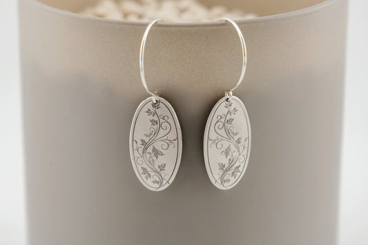 Earrings, Engraved Floral Earrings