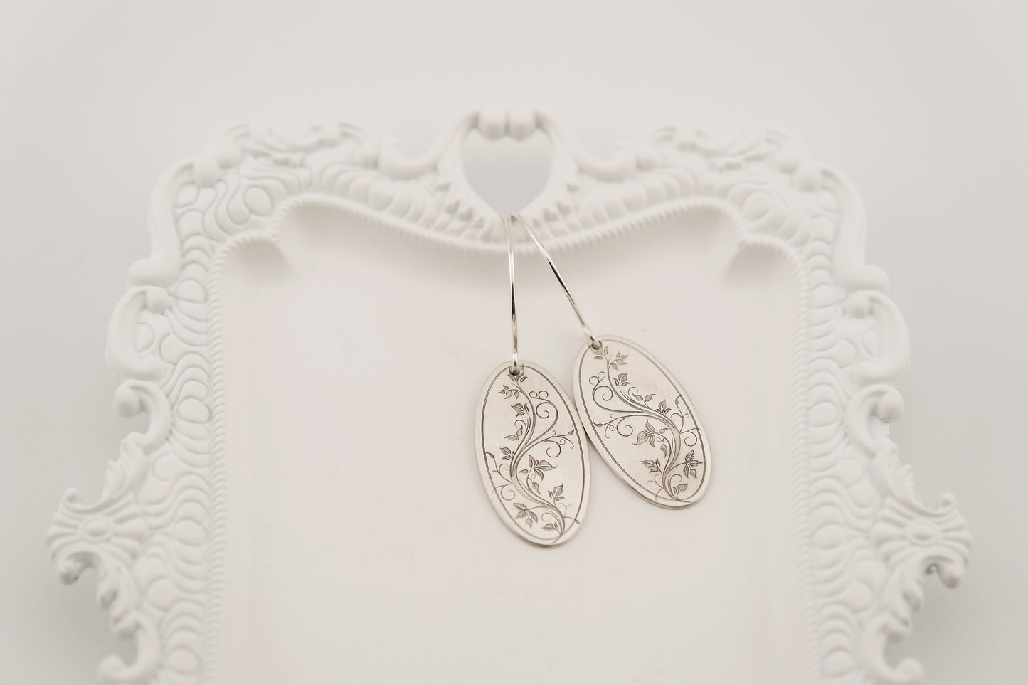 Earrings, Engraved Floral Earrings