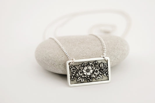 Necklace, Engraved Floral Frame Necklace 1