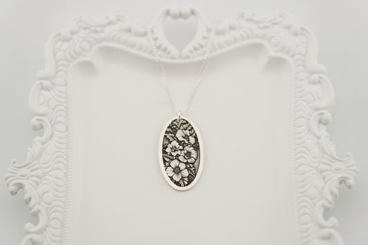 Necklace, Engraved Floral Oval Necklace
