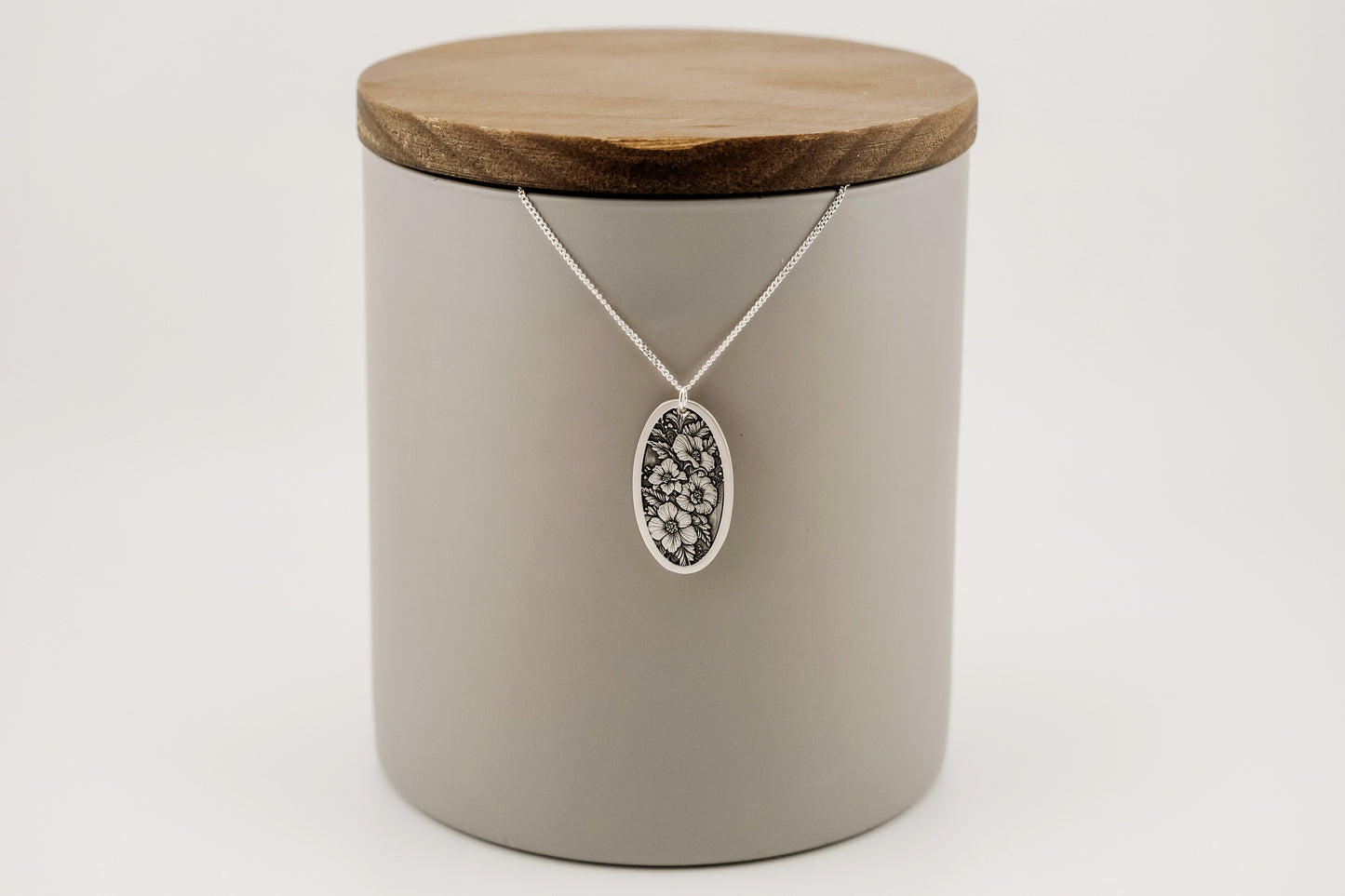 Necklace, Engraved Floral Oval Necklace