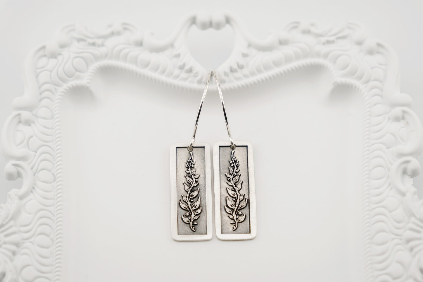 Earrings, Engraved Floral Vine Earrings (long)