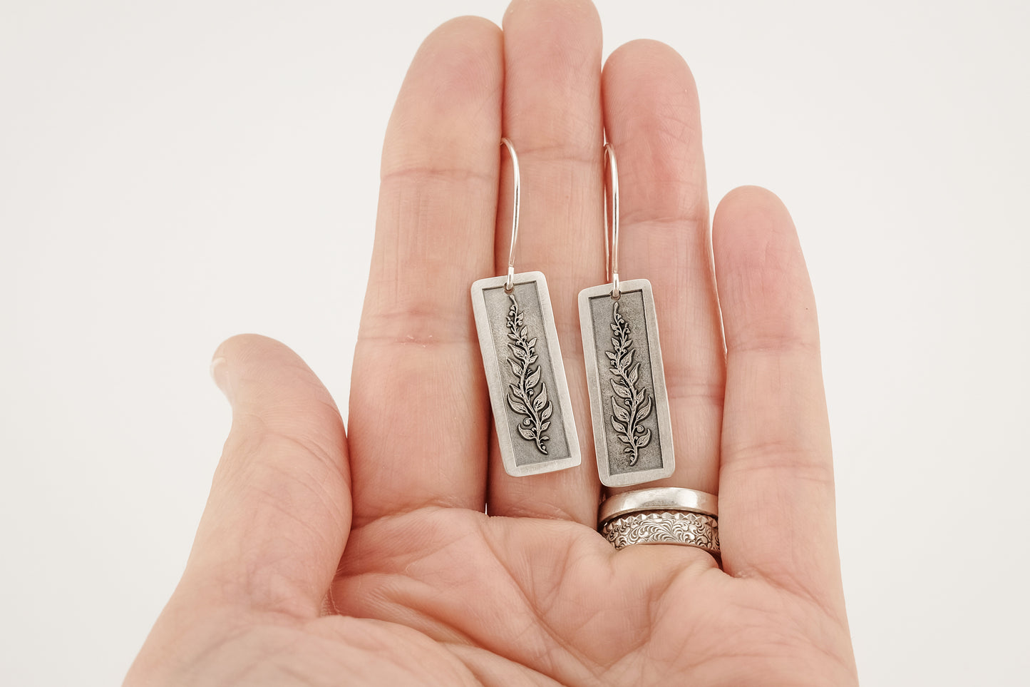 Earrings, Engraved Floral Vine Earrings (long)