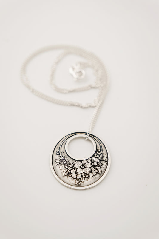 Necklace, Engraved Flower Bouquet Necklace