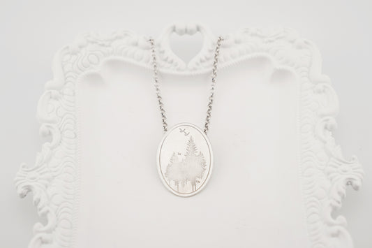 Necklace, Engraved "Forest Oval" Necklace with hidden bail