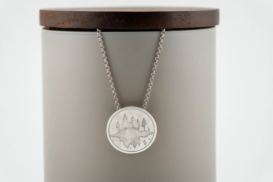 Necklace, Engraved "Forest Reflections" Necklace with hidden bail