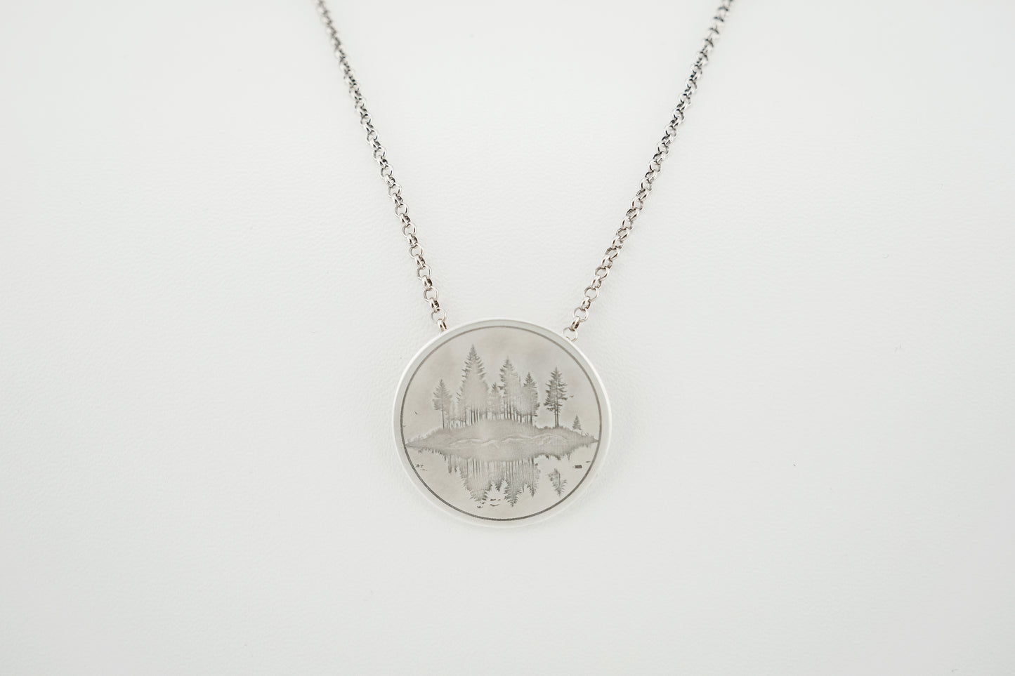 Necklace, Engraved "Forest Reflections" Necklace with hidden bail