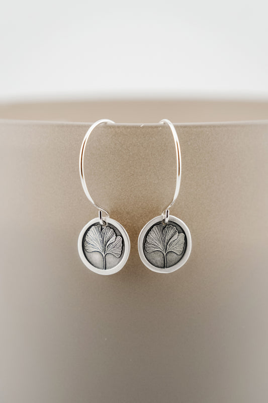 Earrings, Engraved Ginkgo Earrings