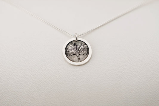 Necklace, Engraved Ginkgo Necklace