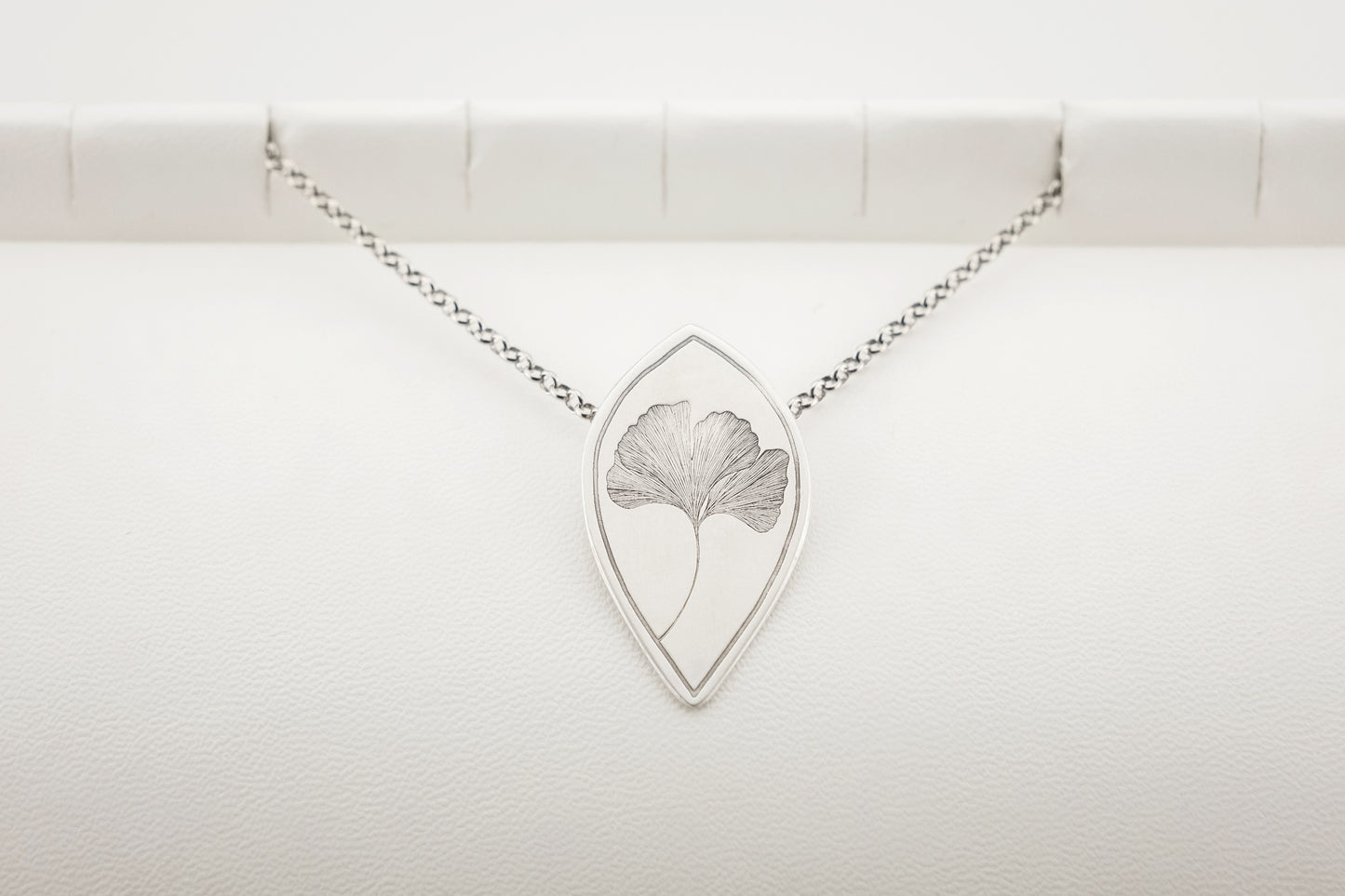 Necklace, Engraved "Ginkgo" Necklace with hidden bail
