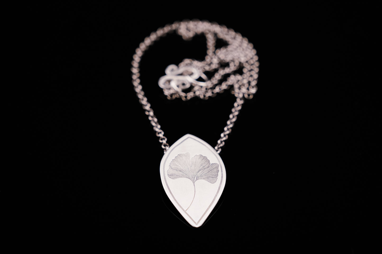 Necklace, Engraved "Ginkgo" Necklace with hidden bail