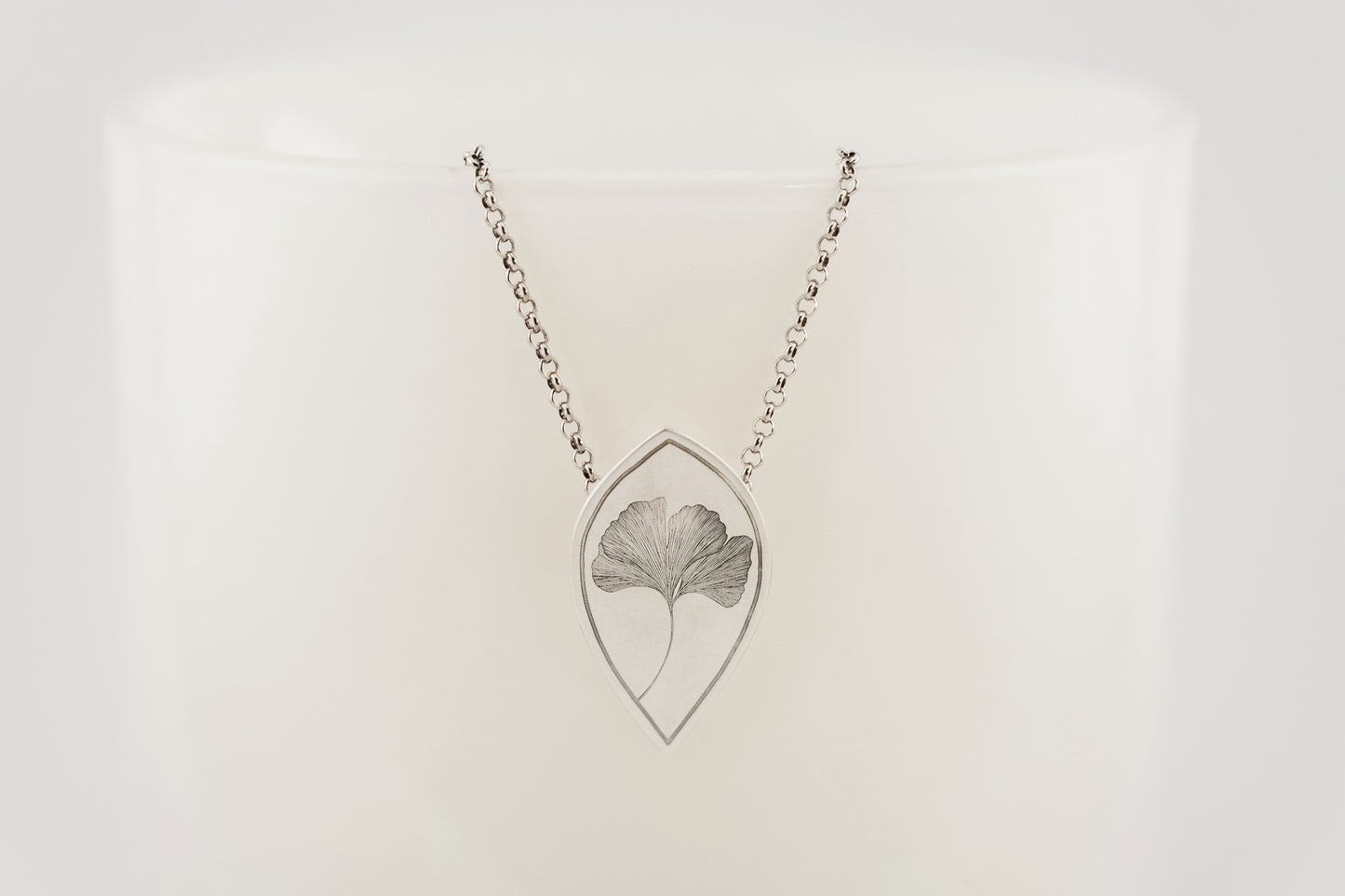 Necklace, Engraved "Ginkgo" Necklace with hidden bail