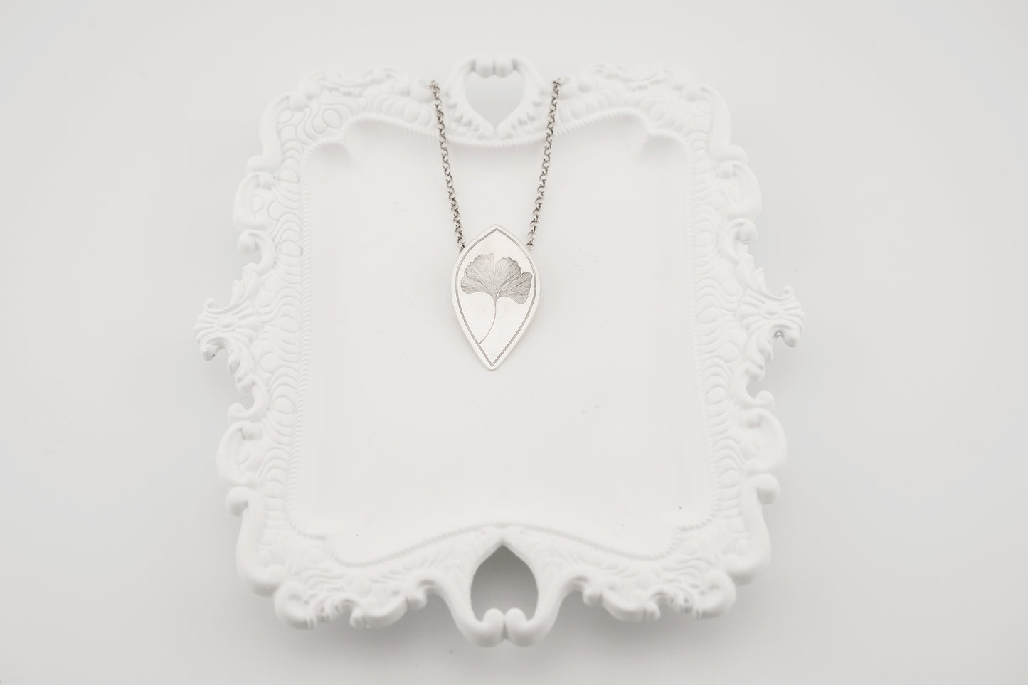 Necklace, Engraved "Ginkgo" Necklace with hidden bail