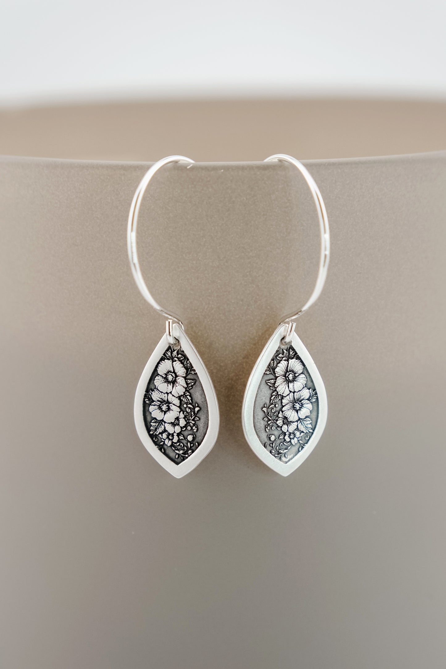 Earrings, Engraved Gothic Floral Vine Earrings