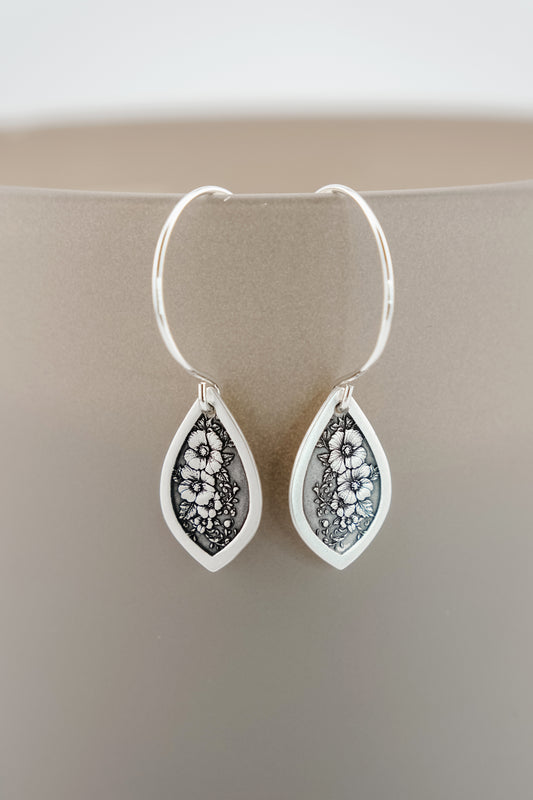 Earrings, Engraved Gothic Floral Vine Earrings