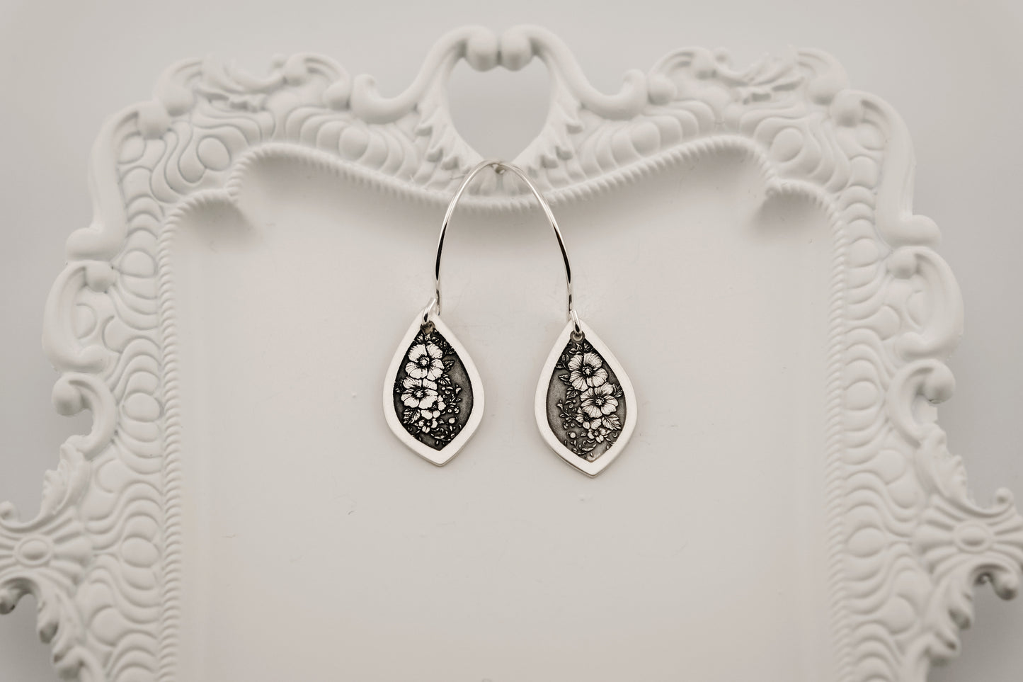 Earrings, Engraved Gothic Floral Vine Earrings