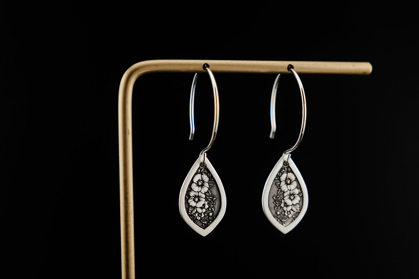 Earrings, Engraved Gothic Floral Vine Earrings
